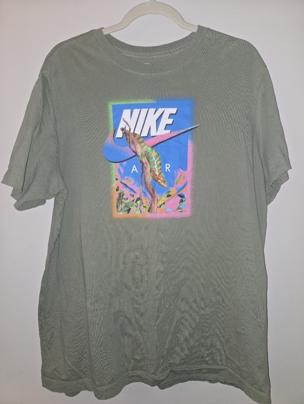 Nike [Men XL] Sage Green With Multicolor Chameleon Graphic Tee Soft Casual